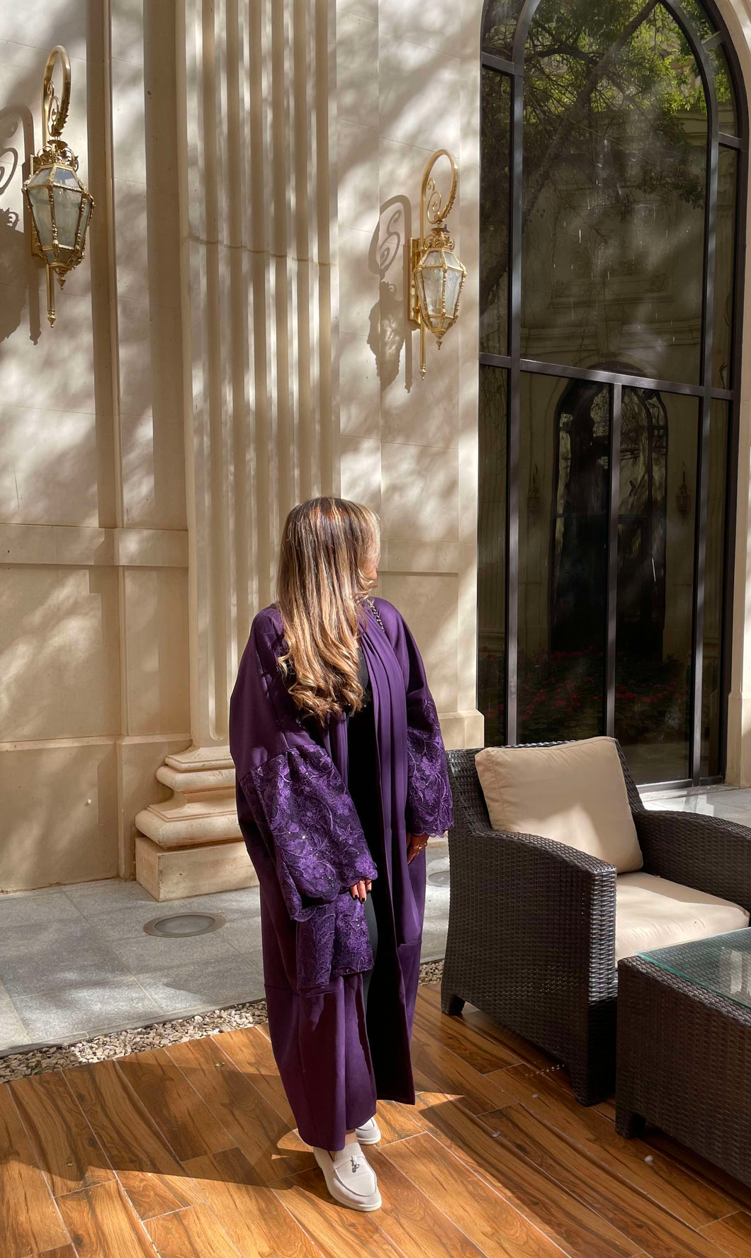 Royal Purple Suede Abaya with beautiful detailed sleeves