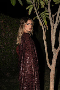 Long Sequin Scarf Kaftan Brown