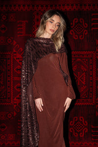 Long Sequin Scarf Kaftan Brown