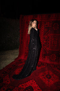 Long Sequin Scarf Kaftan Black