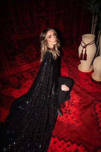 Long Sequin Scarf Kaftan Black