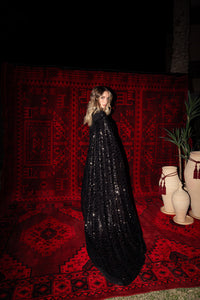 Long Sequin Scarf Kaftan Black