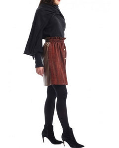 Brown half leather mini skirt