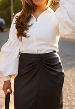 Load image into Gallery viewer, Full Look (Royal Puff Sleeve Top &amp; Draped Leather Skirt)
